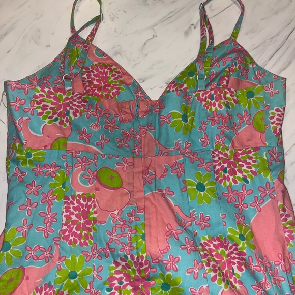 Lilly pulitzer dress 6 aqua pink rphant tank cotton floral - Picture 5 of 5
